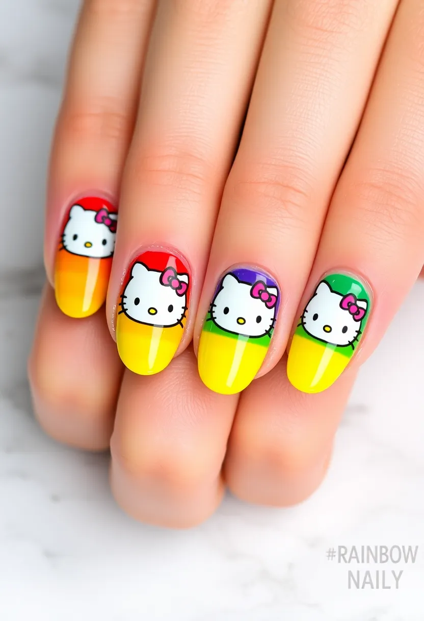 25 Whimsical Hello Kitty Nail Ideas for Iconic Cuteness - 10. Rainbow Hello Kitty Nails