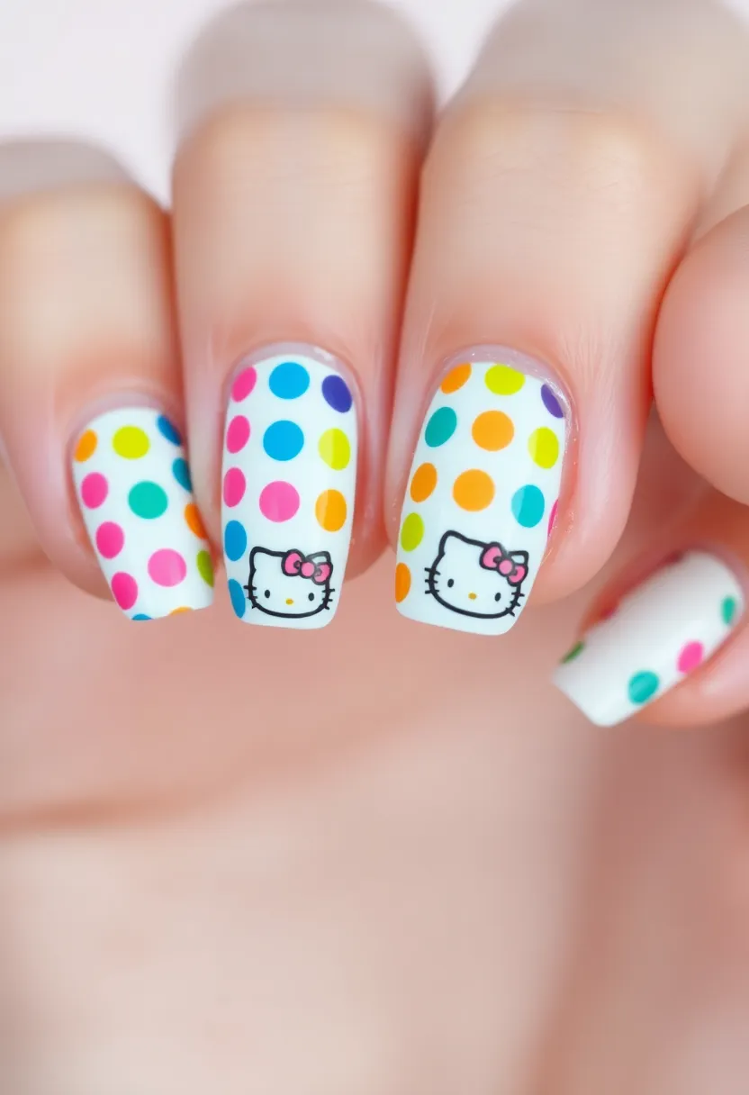 25 Whimsical Hello Kitty Nail Ideas for Iconic Cuteness - 12. Hello Kitty and Polka Dots