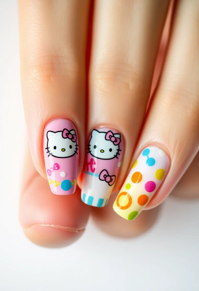 25 Whimsical Hello Kitty Nail Ideas for Iconic Cuteness - 14. Hello Kitty and Candy Theme