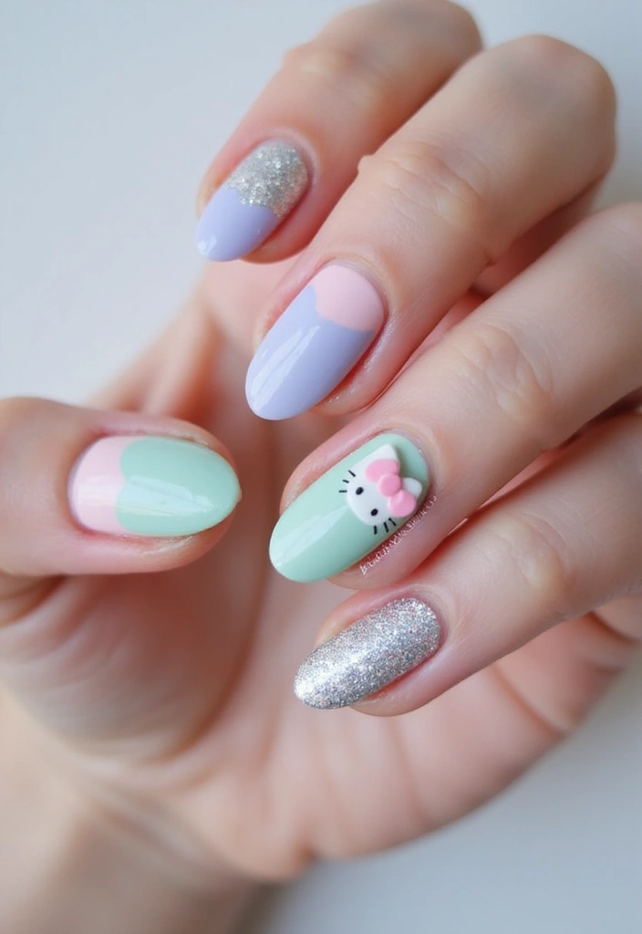 25 Whimsical Hello Kitty Nail Ideas for Iconic Cuteness - 2. Hello Kitty with Glittery Accent Nails