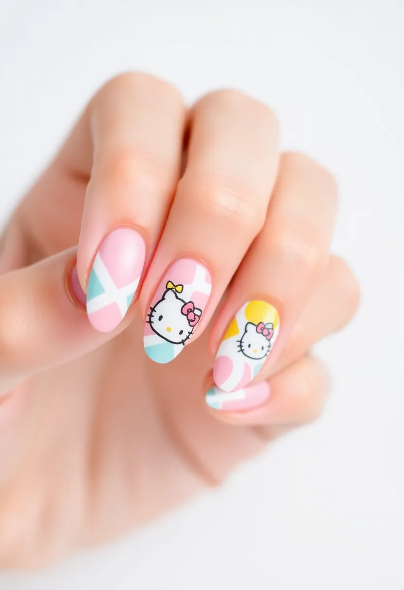 25 Whimsical Hello Kitty Nail Ideas for Iconic Cuteness - 20. Hello Kitty Patterns on Negative Space