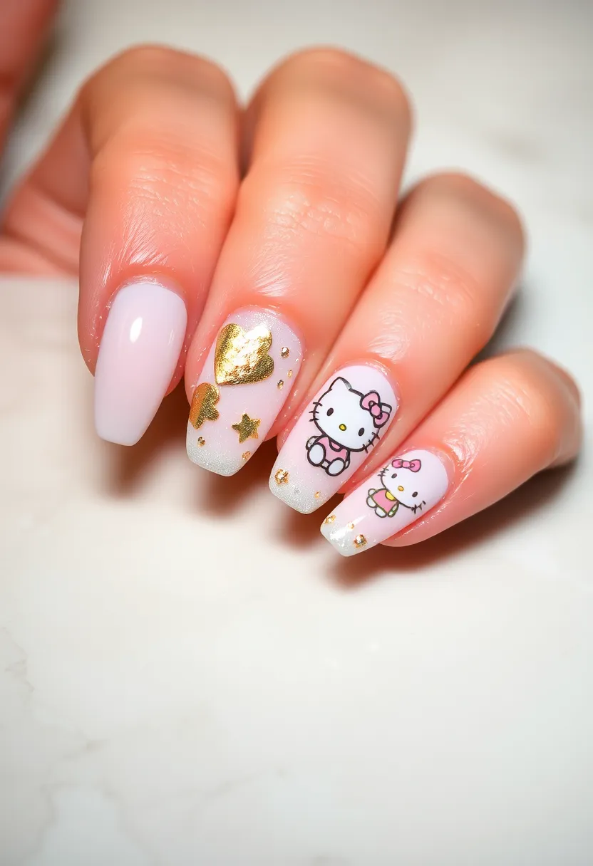 25 Whimsical Hello Kitty Nail Ideas for Iconic Cuteness - 22. Hello Kitty with Foil Accents