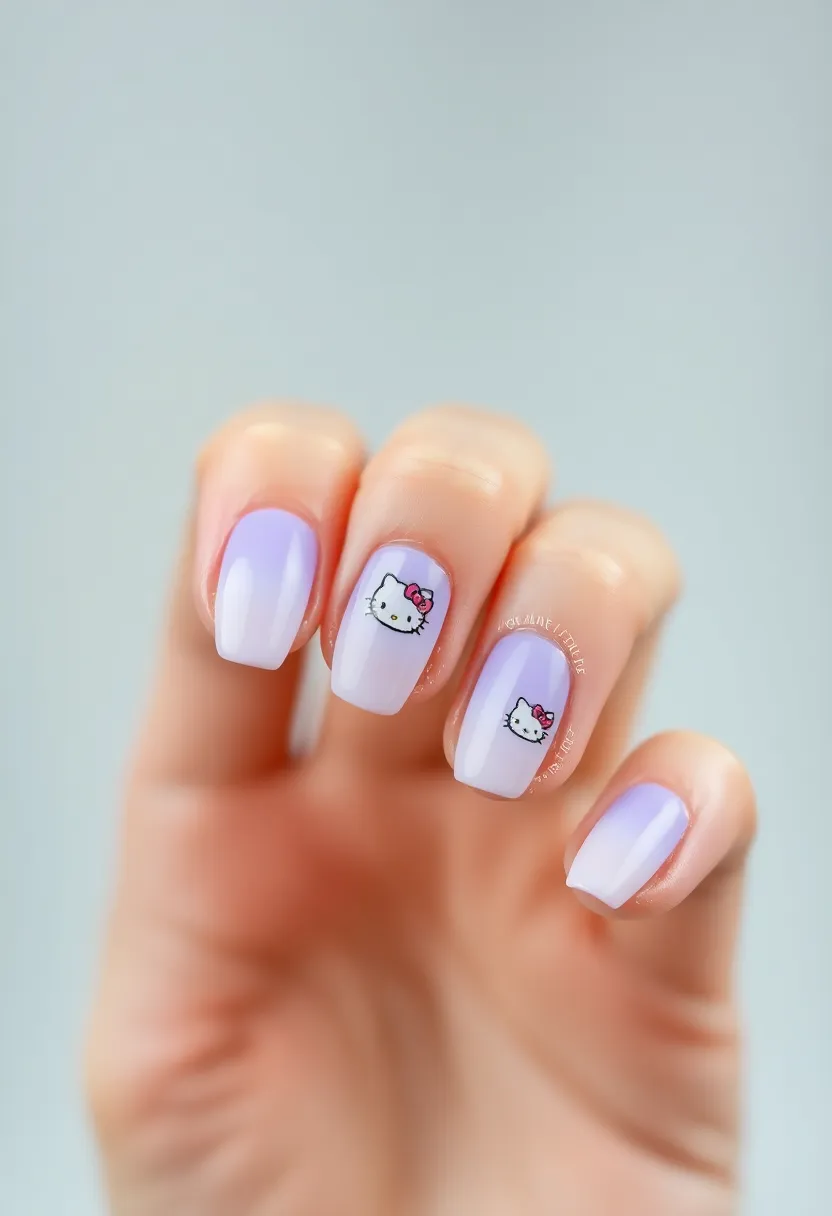 25 Whimsical Hello Kitty Nail Ideas for Iconic Cuteness - 23. Ombre Hello Kitty Nails