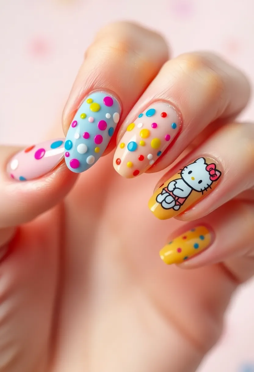 25 Whimsical Hello Kitty Nail Ideas for Iconic Cuteness - 24. Hello Kitty and Confetti