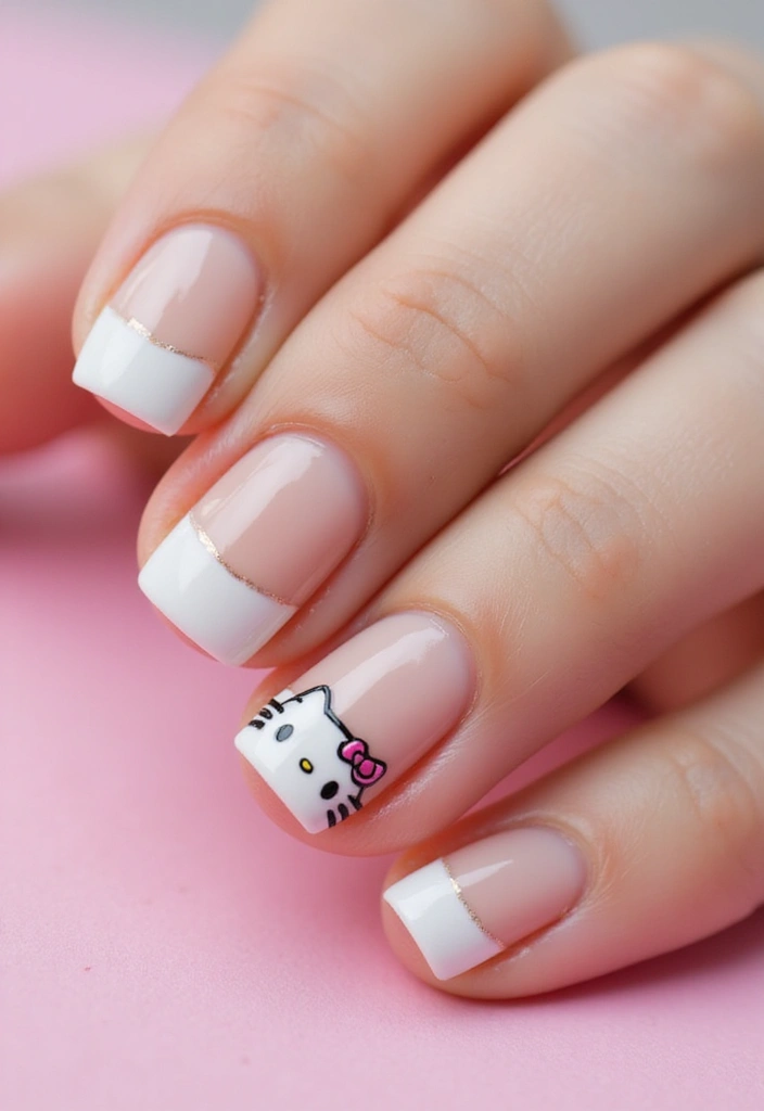 25 Whimsical Hello Kitty Nail Ideas for Iconic Cuteness - 3. Hello Kitty Bow French Tips