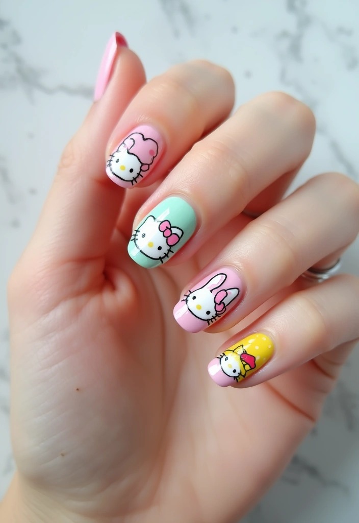 25 Whimsical Hello Kitty Nail Ideas for Iconic Cuteness - 4. Kawaii Hello Kitty Themed Nail Art