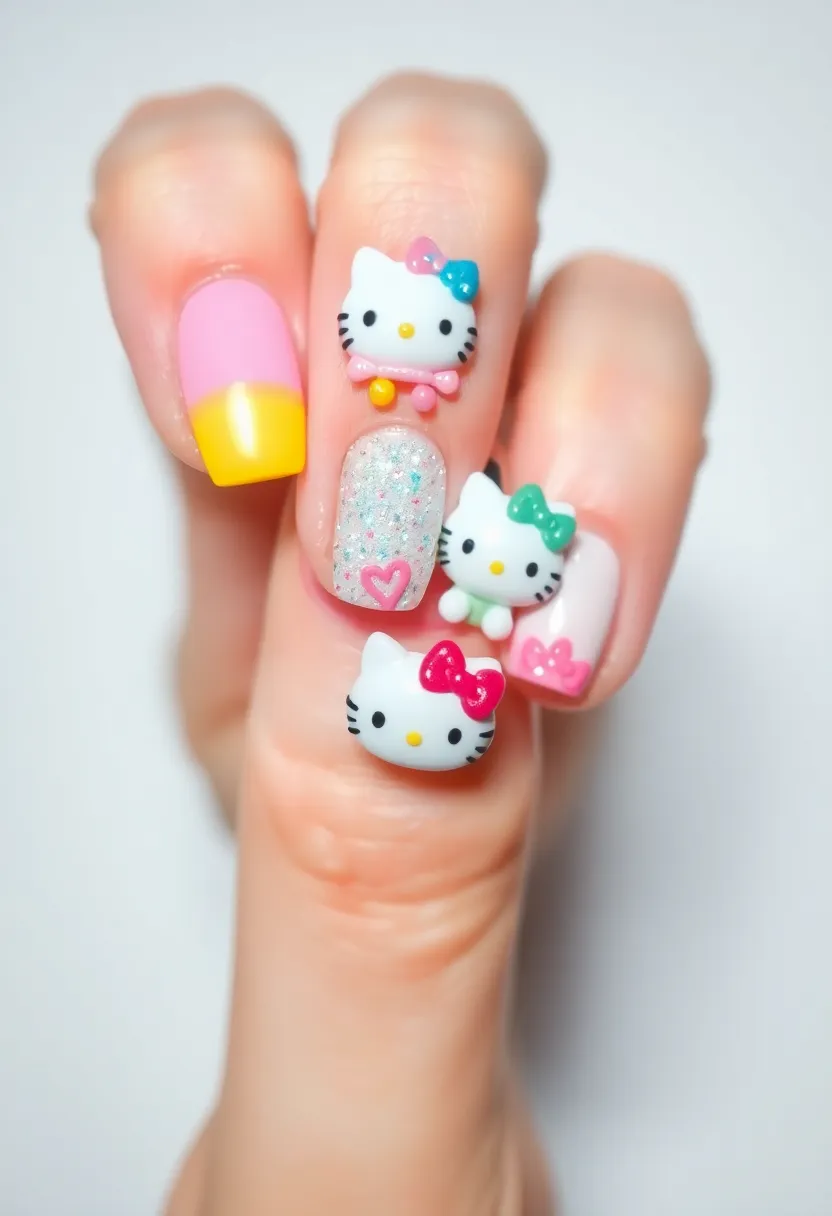 25 Whimsical Hello Kitty Nail Ideas for Iconic Cuteness - 6. 3D Hello Kitty Nail Art