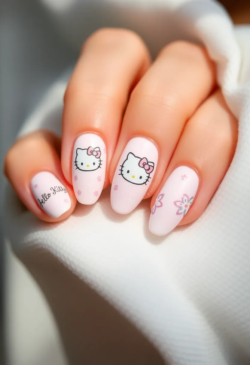 25 Whimsical Hello Kitty Nail Ideas for Iconic Cuteness - 7. Hello Kitty and Floral Patterns