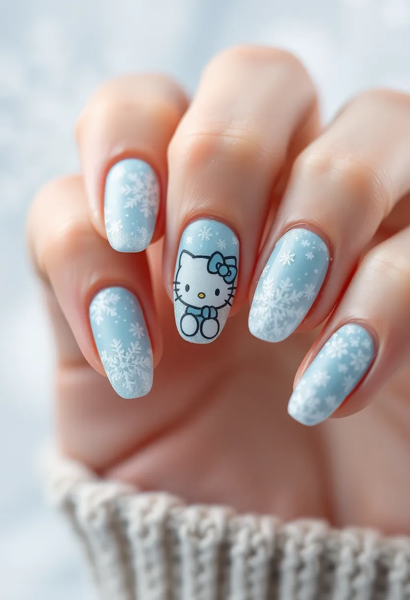 25 Whimsical Hello Kitty Nail Ideas for Iconic Cuteness - 9. Hello Kitty in Winter Wonderland