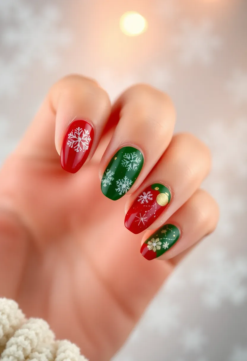 26 Almond Shape Nail Ideas for Sleek Seductive Silhouettes - 12. Festive Holiday Nails