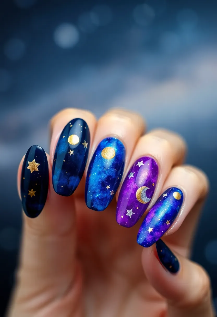 26 Almond Shape Nail Ideas for Sleek Seductive Silhouettes - 15. Celestial Nail Art