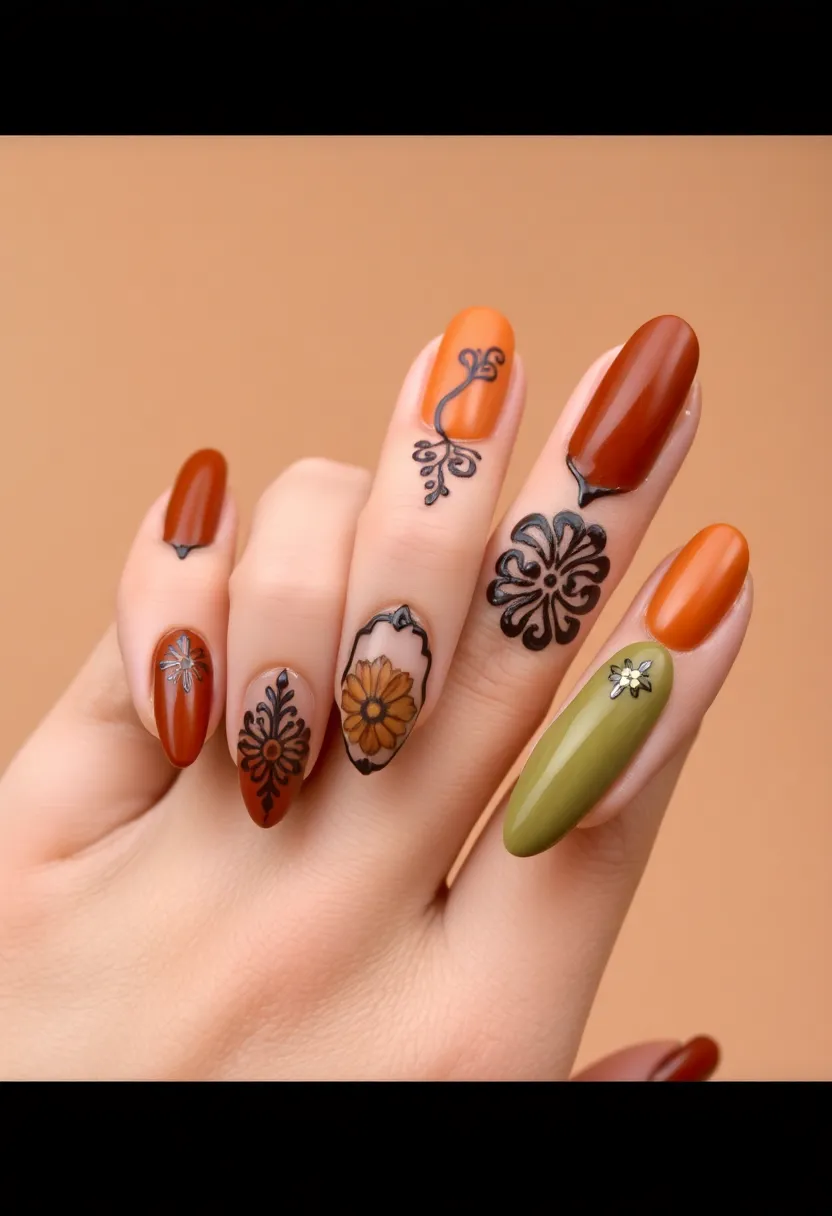 26 Almond Shape Nail Ideas for Sleek Seductive Silhouettes - 16. Intricate Henna Designs