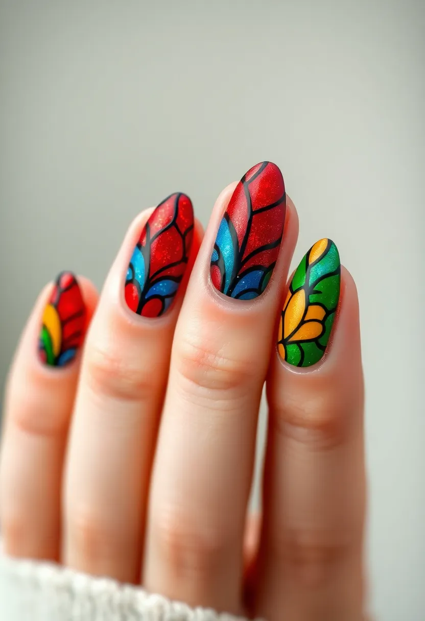 26 Almond Shape Nail Ideas for Sleek Seductive Silhouettes - 17. Stunning Stained Glass