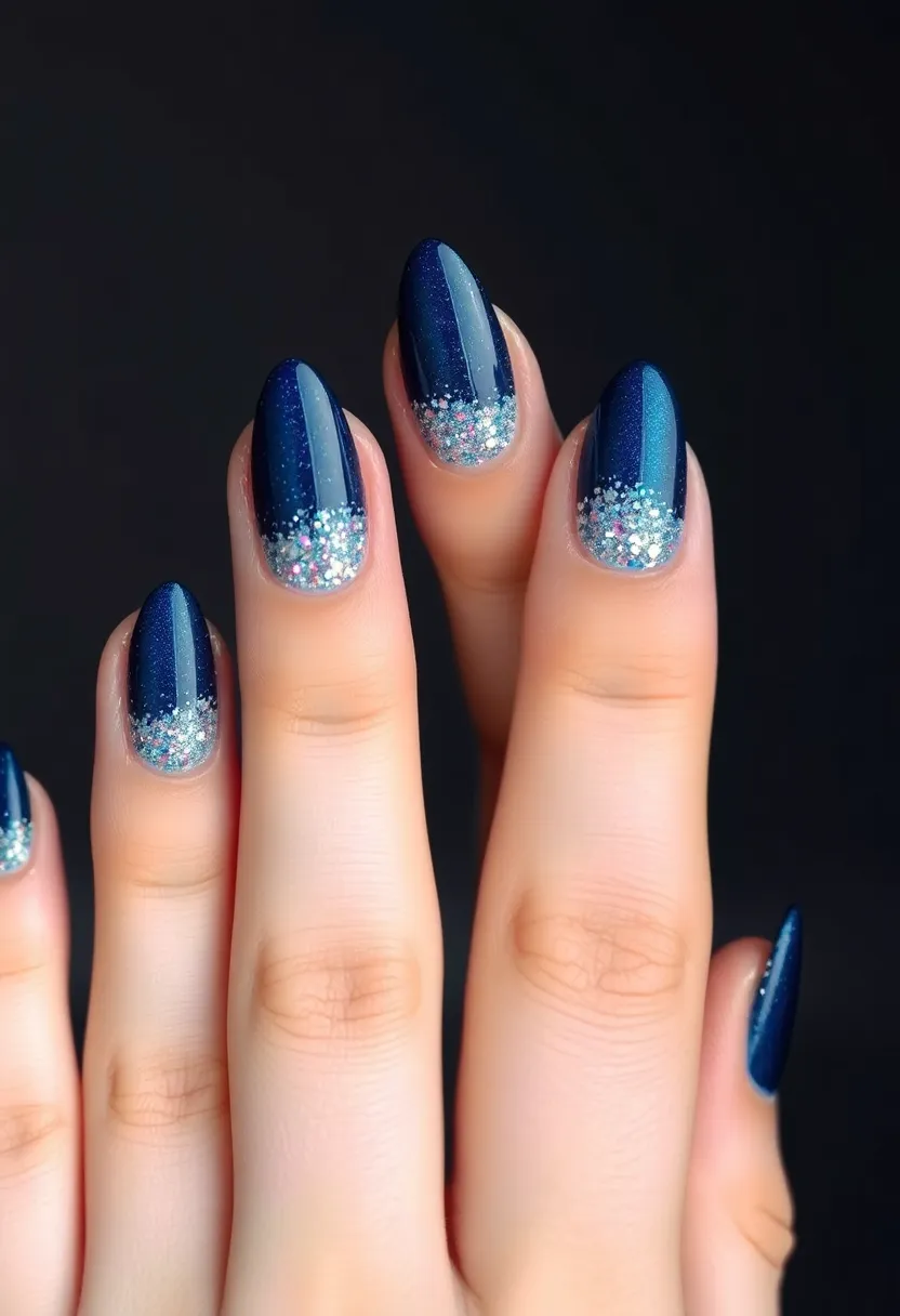 26 Almond Shape Nail Ideas for Sleek Seductive Silhouettes - 18. Cosmic Glitter Fade