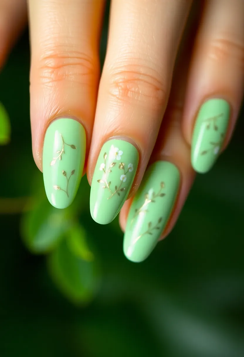 26 Almond Shape Nail Ideas for Sleek Seductive Silhouettes - 20. Nature-Inspired Greenery