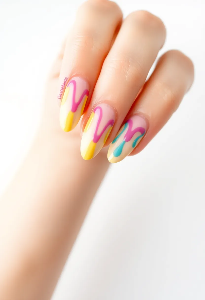 26 Almond Shape Nail Ideas for Sleek Seductive Silhouettes - 22. Colorful Drip Effect