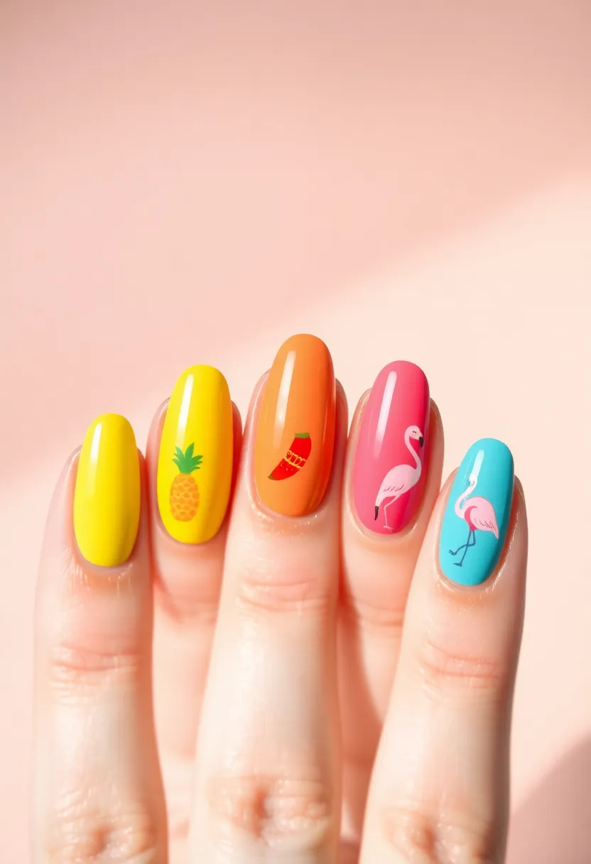 26 Almond Shape Nail Ideas for Sleek Seductive Silhouettes - 26. Fun Tropical Fruits
