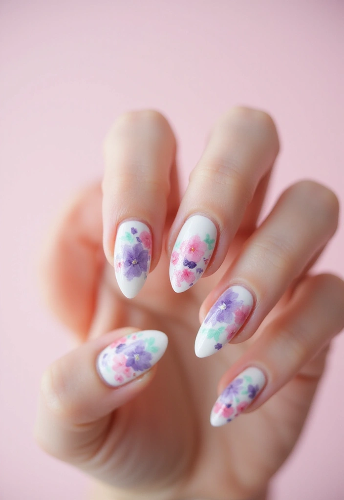 26 Almond Shape Nail Ideas for Sleek Seductive Silhouettes - 4. Floral Watercolor Design