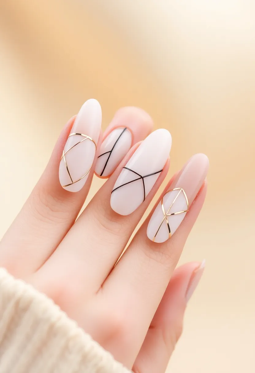 26 Almond Shape Nail Ideas for Sleek Seductive Silhouettes - 5. Minimalistic Line Art