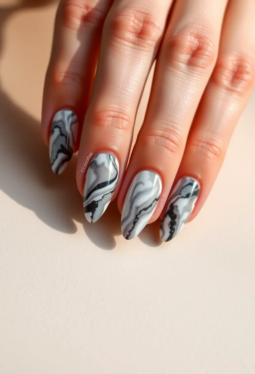 26 Almond Shape Nail Ideas for Sleek Seductive Silhouettes - 7. Artistic Marble Effect
