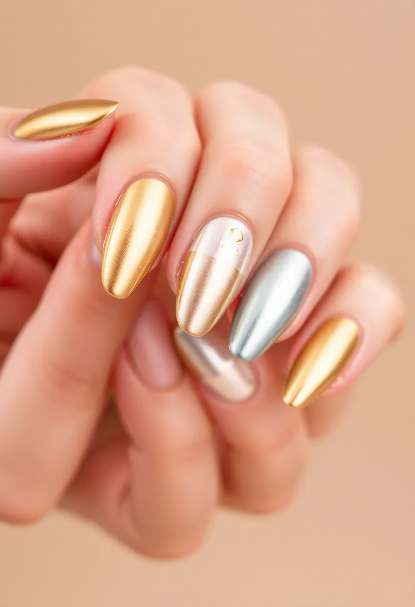 26 Almond Shape Nail Ideas for Sleek Seductive Silhouettes - 9. Decadent Metallics