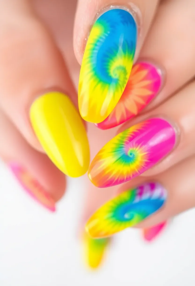 26 Cute Nails for Kids with Safe Materials - 13. Tie-Dye Twist