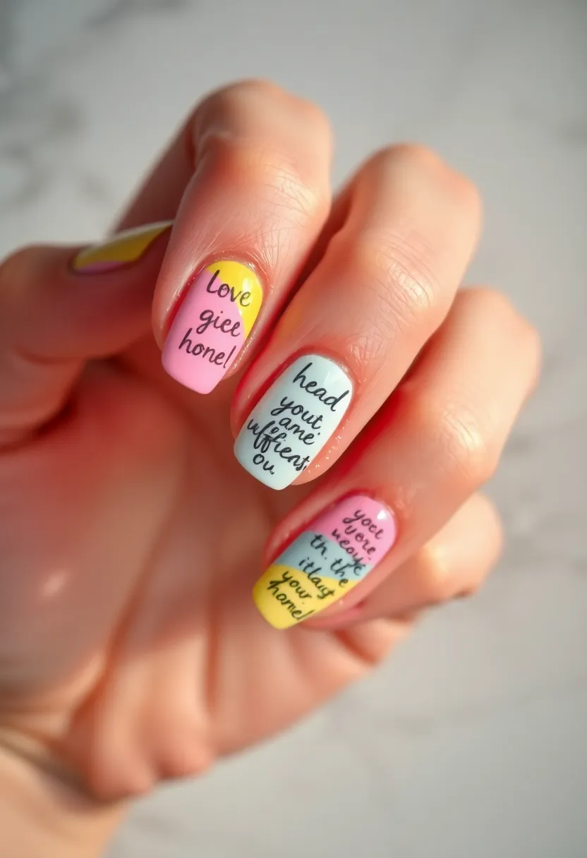 26 Cute Nails for Kids with Safe Materials - 17. Hand-painted Quotes