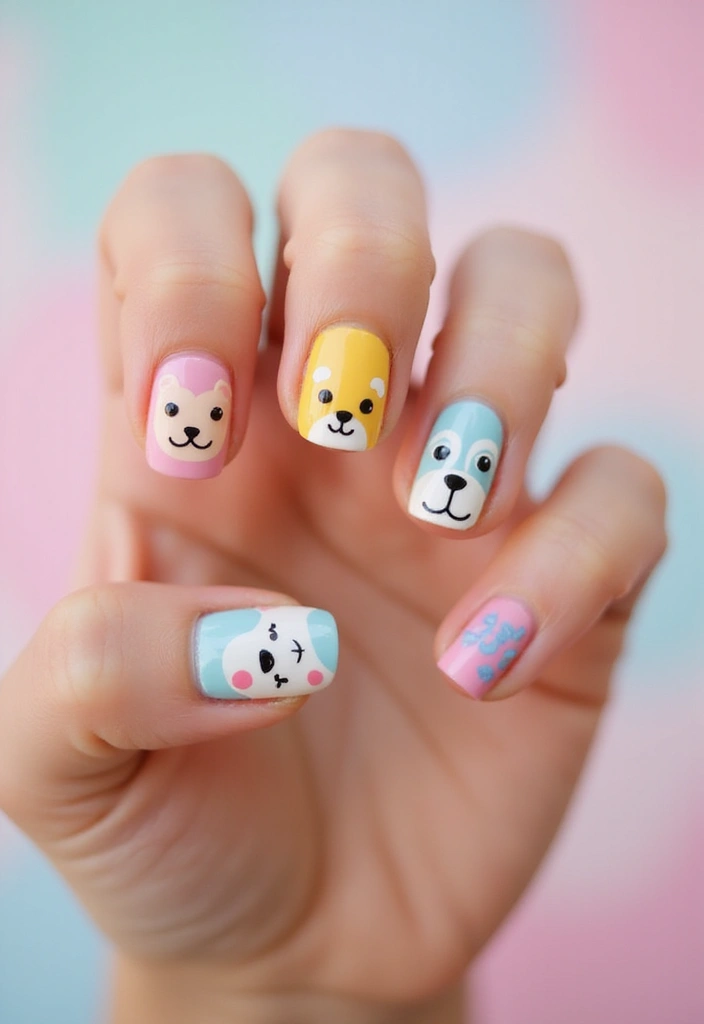 26 Cute Nails for Kids with Safe Materials - 2. Cute Animal Faces