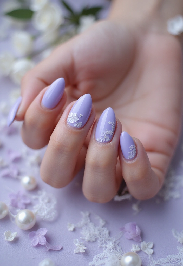 26 Delicate Nails with Flowers for Romantic - 1. Whispering Lavender