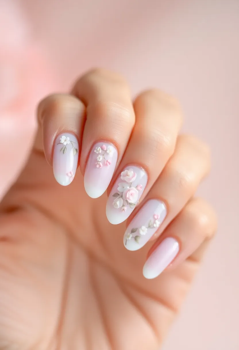 26 Delicate Nails with Flowers for Romantic - 11. Frosted Floral Tips