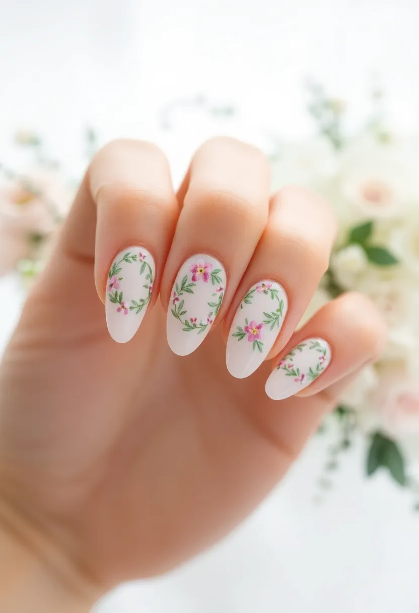26 Delicate Nails with Flowers for Romantic - 12. Whimsical Wreaths