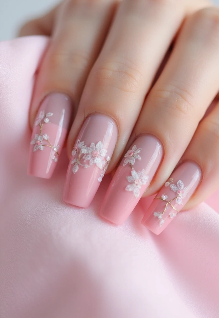 26 Delicate Nails with Flowers for Romantic - 2. Blushing Pink Petals