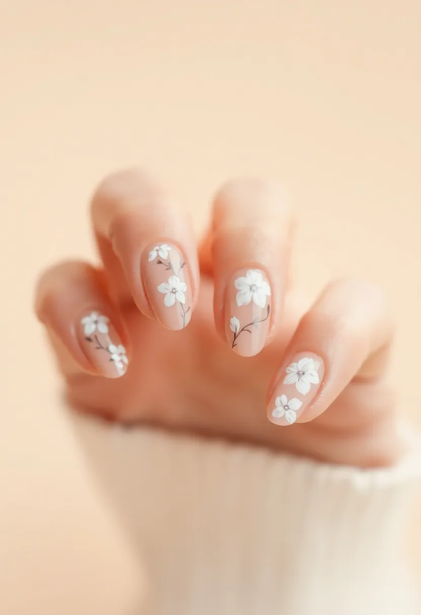 26 Delicate Nails with Flowers for Romantic - 20. Timeless White Blooms