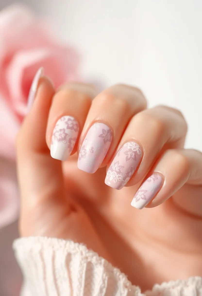 26 Delicate Nails with Flowers for Romantic - 24. Dreamy Floral Lace