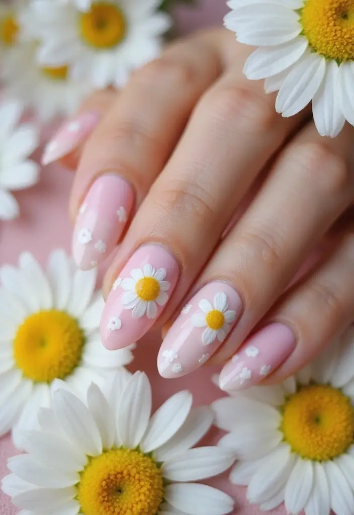 26 Delicate Nails with Flowers for Romantic - 5. Dainty Daisy Dreams