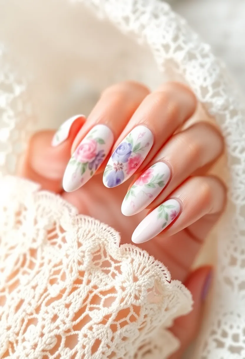 26 Delicate Nails with Flowers for Romantic - 6. Soft Floral Watercolors