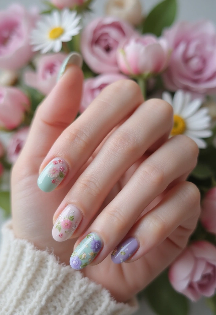 26 Delicate Nails with Flowers for Romantic - 7. Pastel Garden