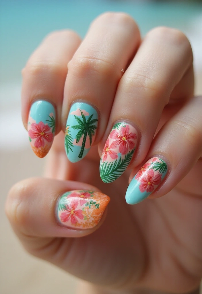 26 Festive Birthday Nail Ideas for Celebration-Ready Vibes - 21. Tropical Paradise Nails