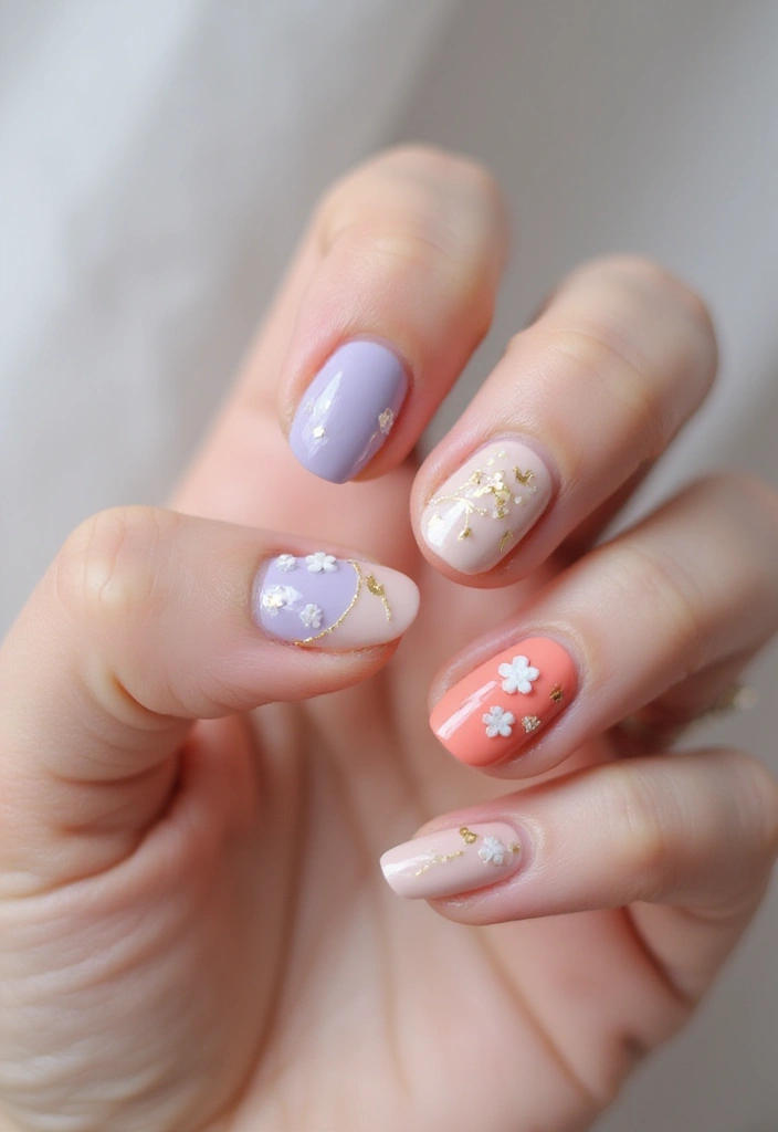 26 Floral Nail Ideas for Blooming - 24. Floral Half-Moon Accents