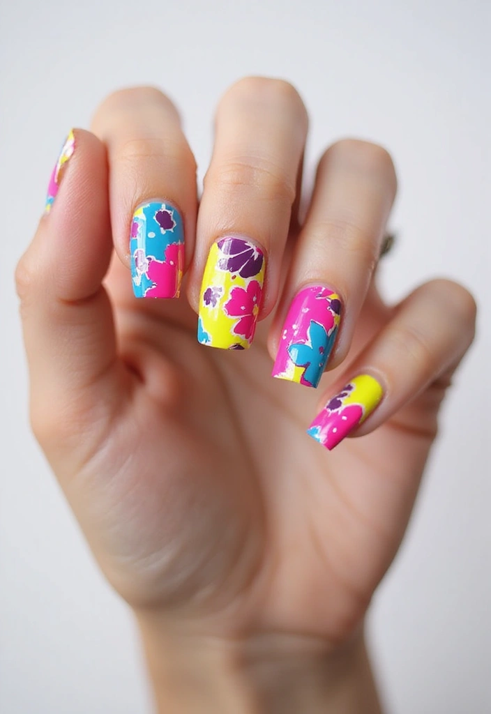 26 Floral Nail Ideas for Blooming - 26. Neon Floral Fun