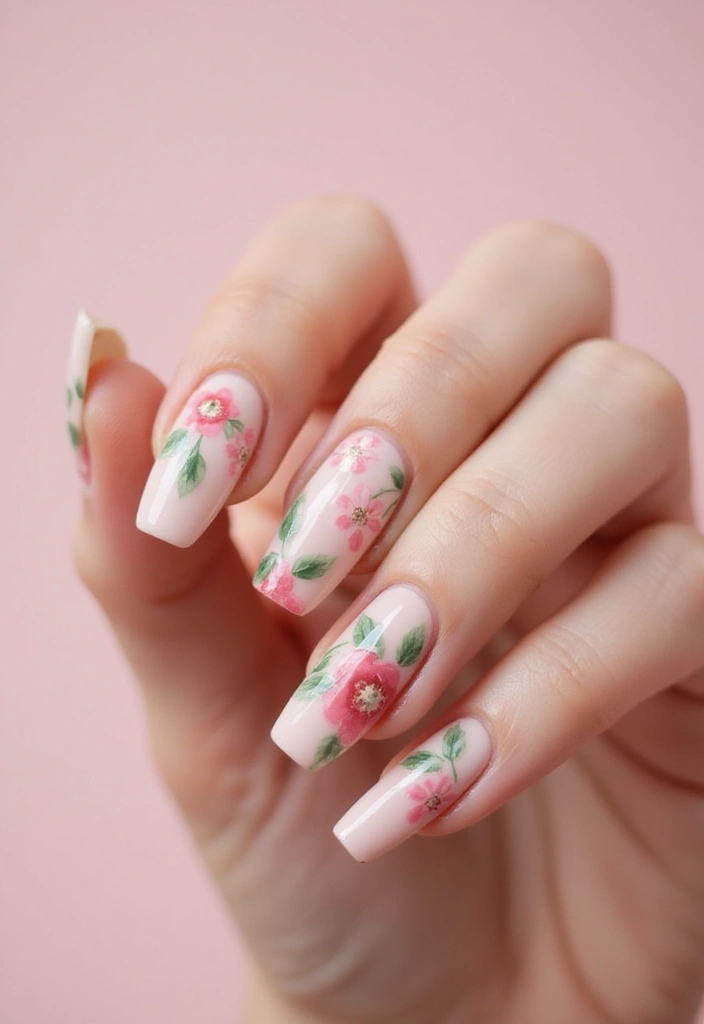 26 Floral Nail Ideas for Blooming - 7. Petal Pinks and Greens