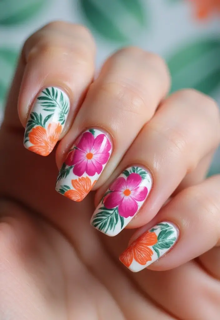 26 Floral Nail Ideas for Blooming - 8. Tropical Floral Fusion