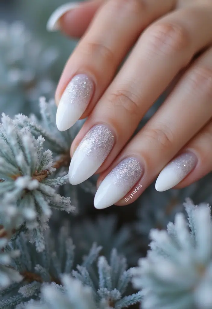 26 Magical Winter Nail Ideas for Frosty Festive Glamour - 1. Snowy Glitter Ombre