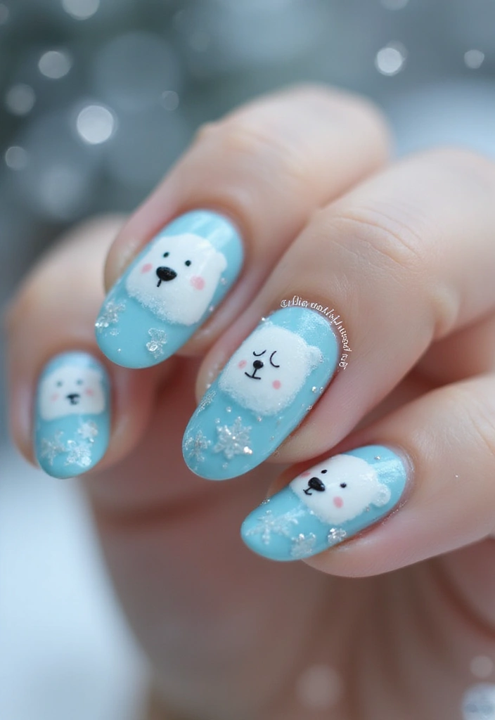 26 Magical Winter Nail Ideas for Frosty Festive Glamour - 12. Playful Polar Bears