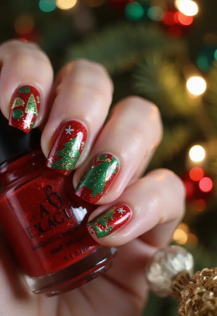 26 Magical Winter Nail Ideas for Frosty Festive Glamour - 14. Bright Holiday Cheer
