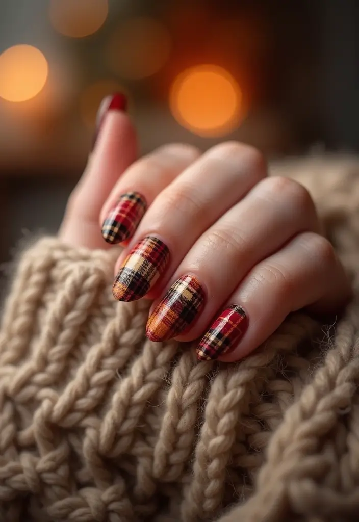 26 Magical Winter Nail Ideas for Frosty Festive Glamour - 15. Cozy Flannel Patterns