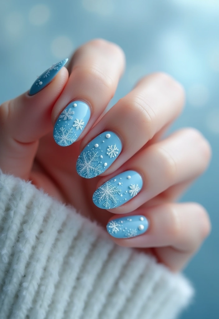 26 Magical Winter Nail Ideas for Frosty Festive Glamour - 2. Frosty Blue Snowflakes