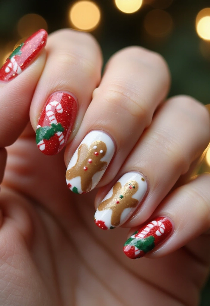 26 Magical Winter Nail Ideas for Frosty Festive Glamour - 23. Sweet Gingerbread Accents