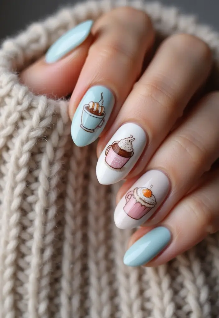 26 Magical Winter Nail Ideas for Frosty Festive Glamour - 26. Cozy Mug Designs