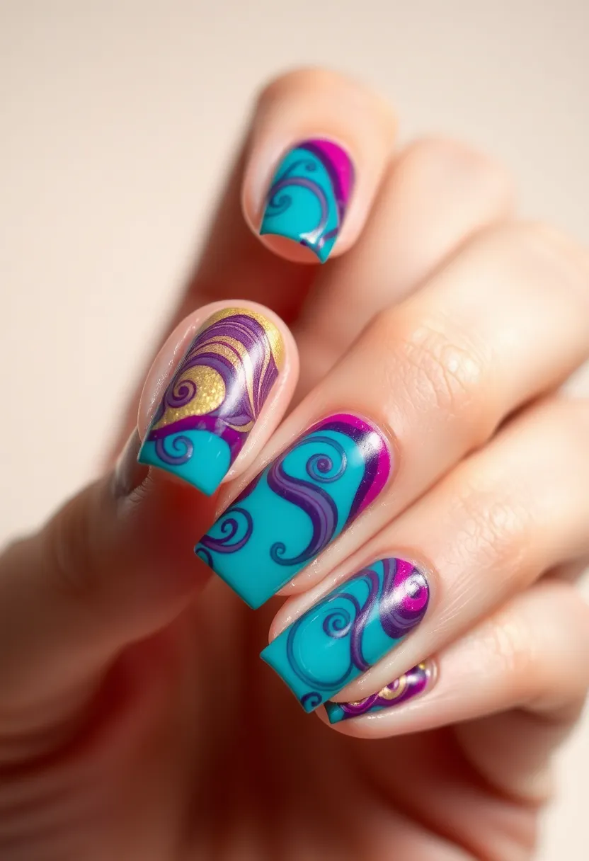 26 Modern Square Nail Design Ideas for Crisp Beauty - 10. Artistic Swirls